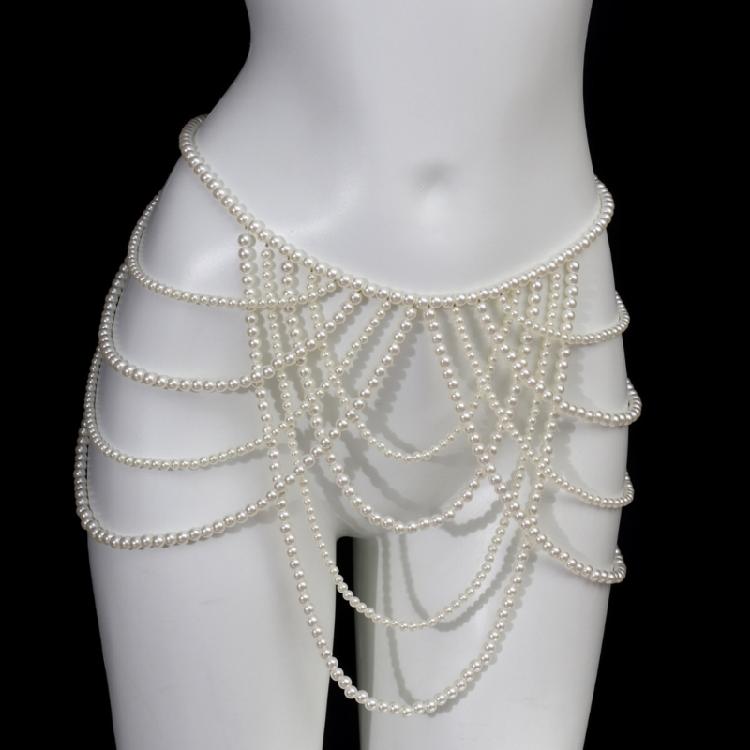 Modern Faux Pearls Body Necklace for Women Adjustable Strap Shoulder Chain Great for Celebrations and Day To Day Fashion