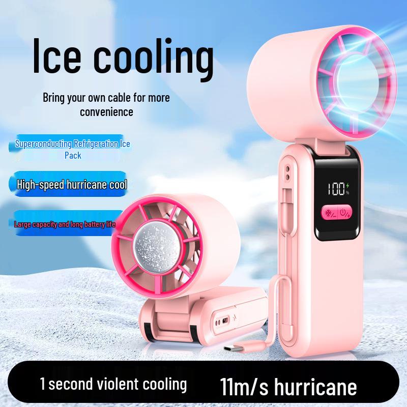 Portable USB Rechargeable Folding Fan with Built-in Cable 3600mAh