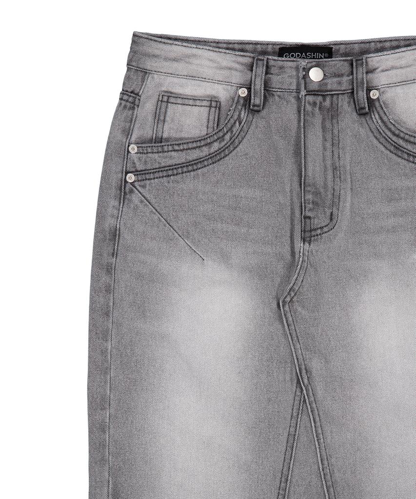 Godasin Washed Maxi Denim Skirt (Gray)
