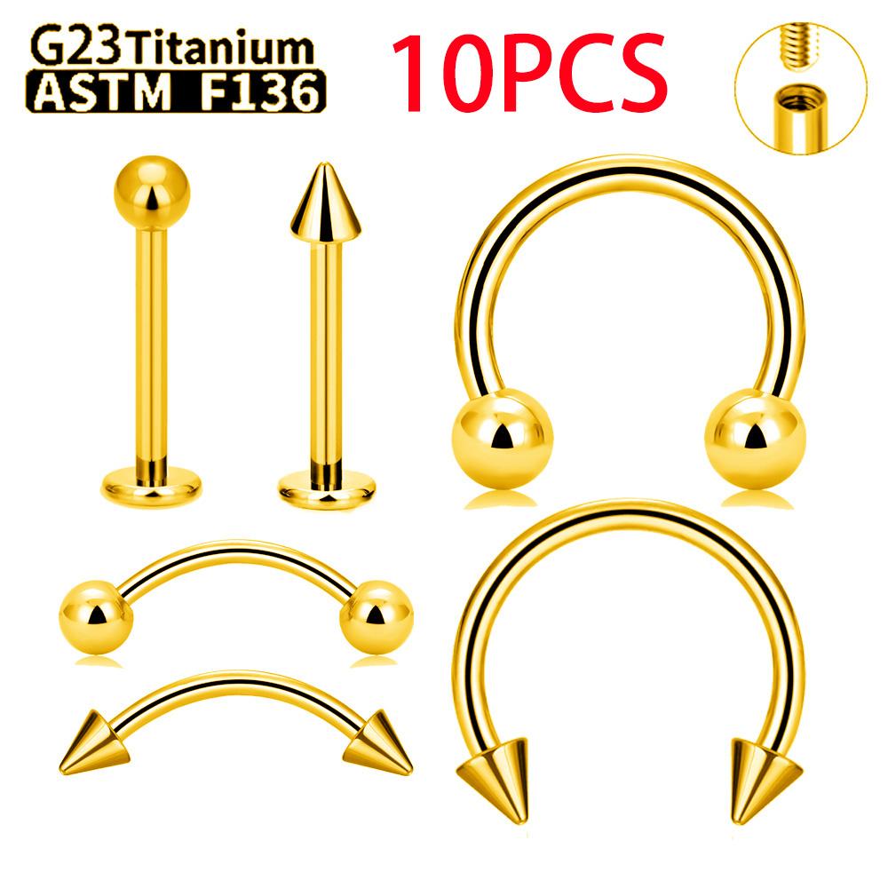 G23 Titanium 10PCS Labret Lip Stud Piercing Eyebrow Body Jewelry Nose Ring C rod For Women Septum Piercing
