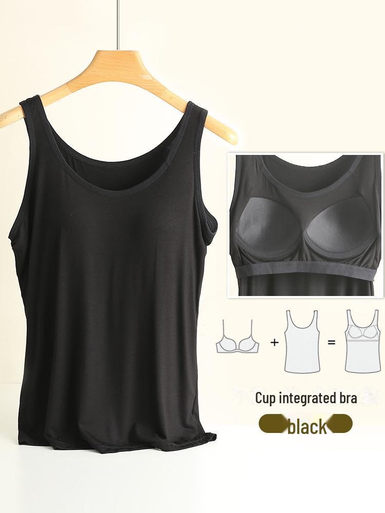 Modalowa wyściełana kamizelka plus size dla kobiet, dopasowana, jednolity kolor, wszechstronny jednoczęściowy, okrągły dekolt