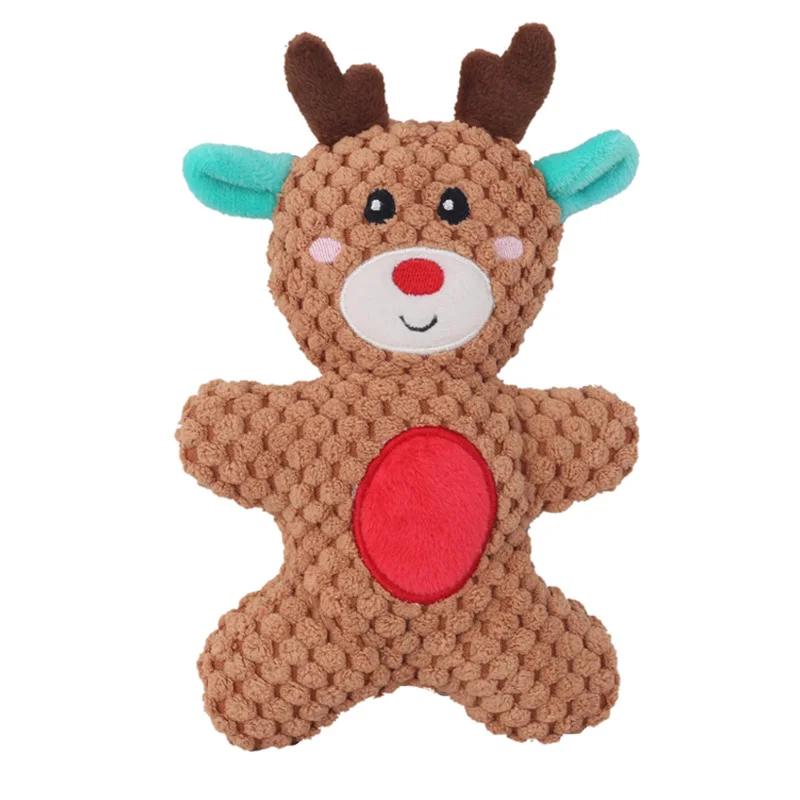 Pet Dog Plush Squeak Toy Santa Elk Gingerbread Man Donut Cat Dog Cartoon Plush Sound Chewing Toys Christmas Gift Pet Products