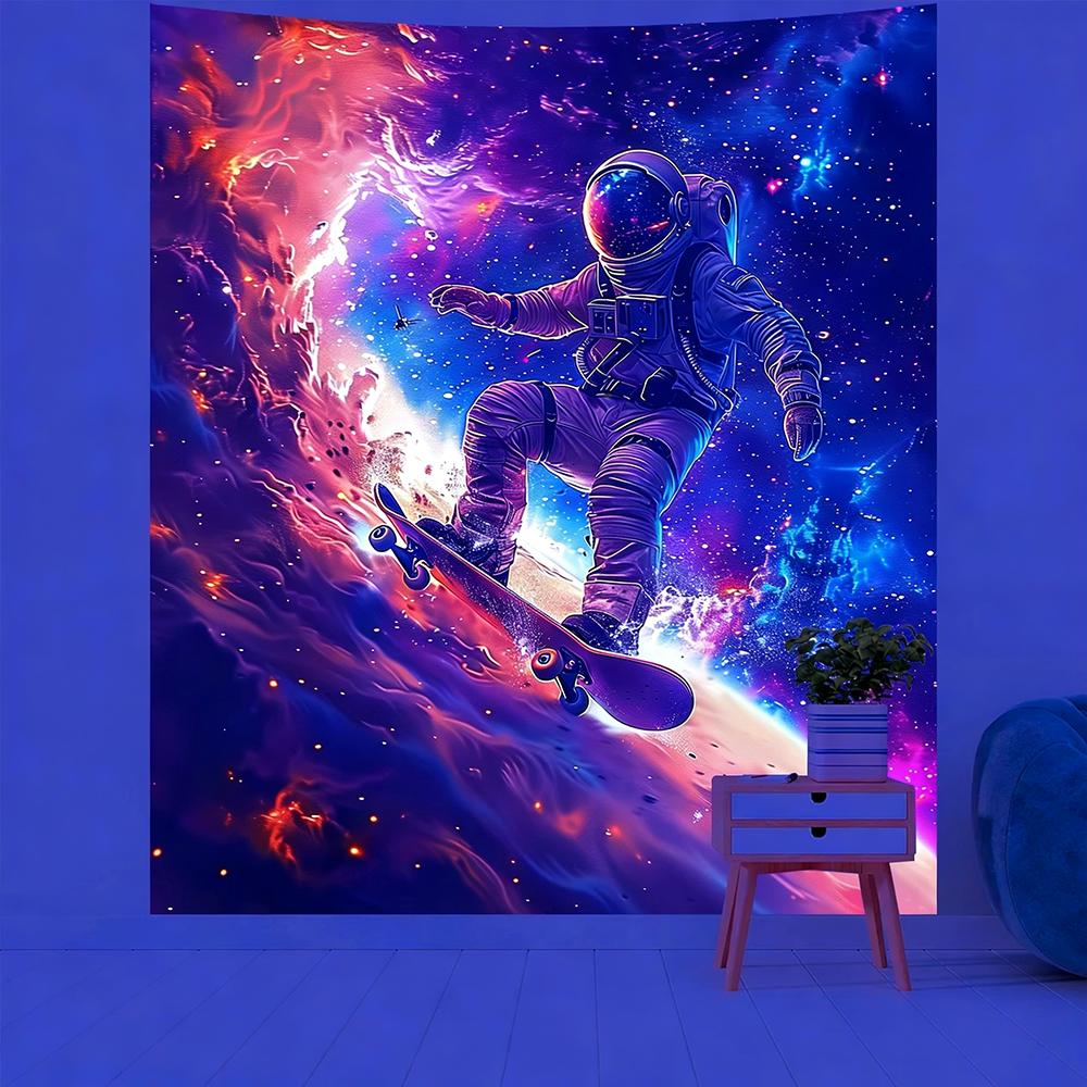 Neon Astronaut Tapestry For Vivid Decor Uv Reaction Tapestry Background Decoration Wall Hanging Bedroom Party Decoration
