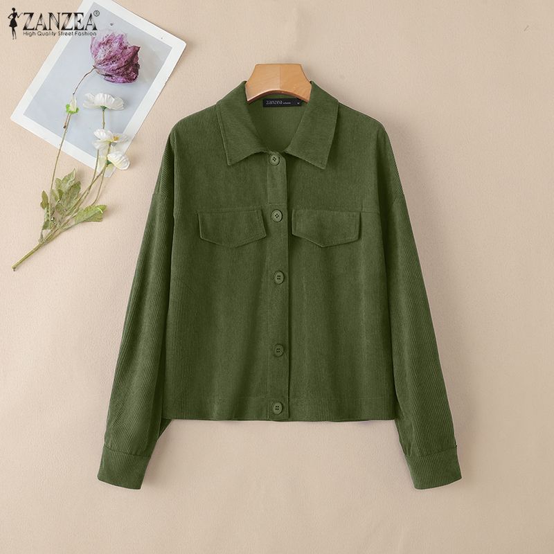 ZANZEA Women Turn Down Collar Loose Casual Long Sleeve Blouse