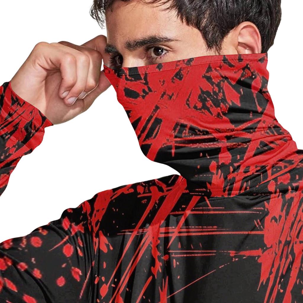 Men's Casual Geometric Print Hooded Long Sleeve Sun Protection Shirt Lightweight Breathable Outdoor Sports Top for Daily Wear