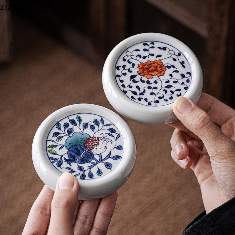 Blue and White Lid Saucer Ceramic Cover Holder Teaware Accessories Coaster Cup Holder Tea Saucer Teapot Lid Holders Tea Trays