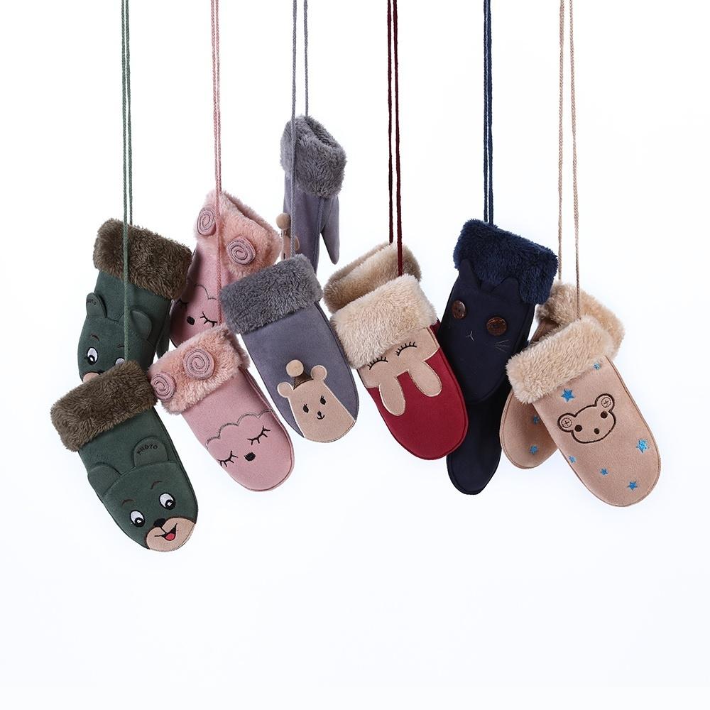 1 Paar Unisex Fäustlinge Verdickt Vollfinger Winter Warm Kinderhandschuhe Wildlederimitat Cartoon Tier