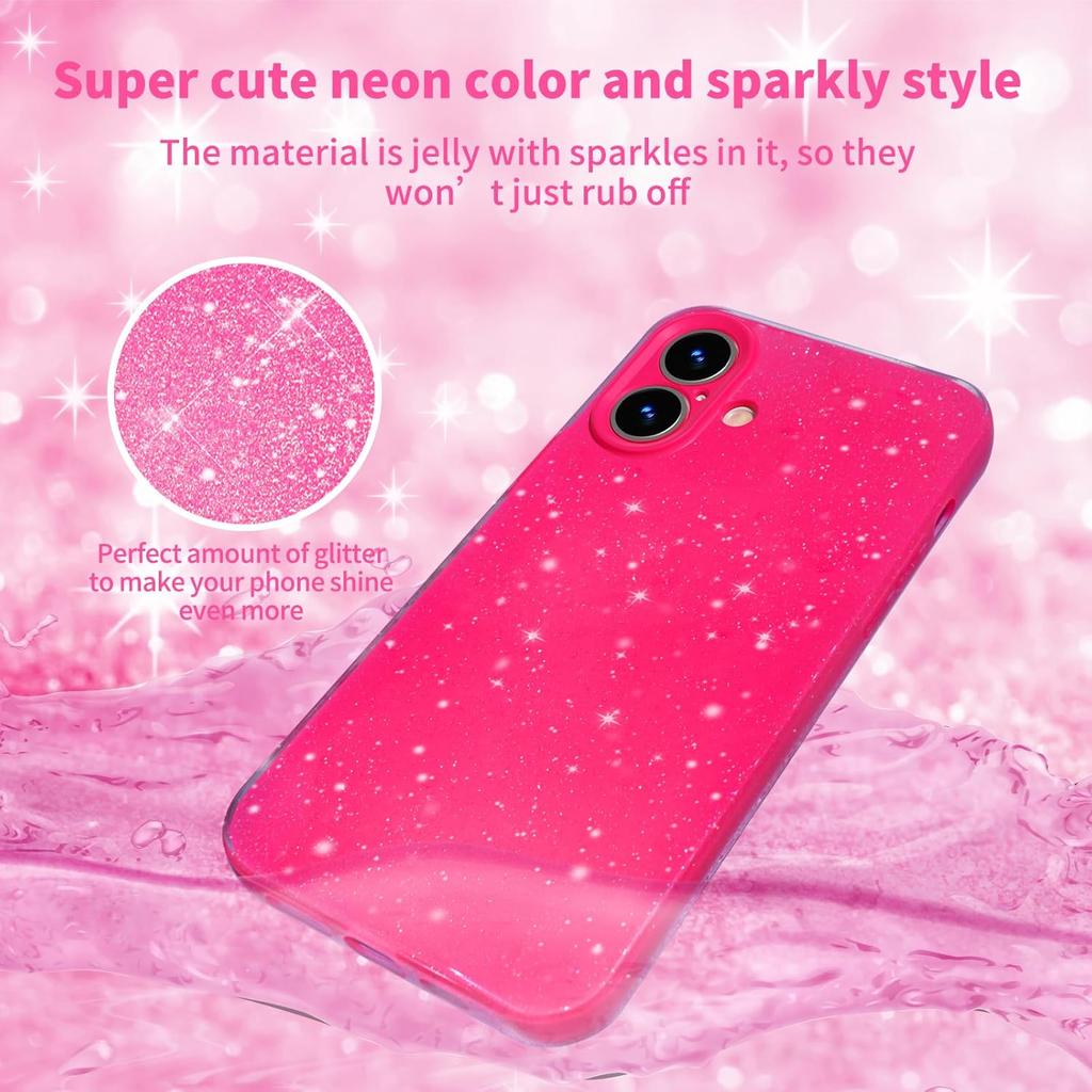 Etui z brokatem w kolorze gorącego różu z motywem róży na iPhone Air 17 Pro Max 16E 16 E 15 Plus 14 13 12 11 X Xs Xr Se 2022 2020 8 7 Urocze etui na telefon dla kobiet i dziewcząt Akcesoria