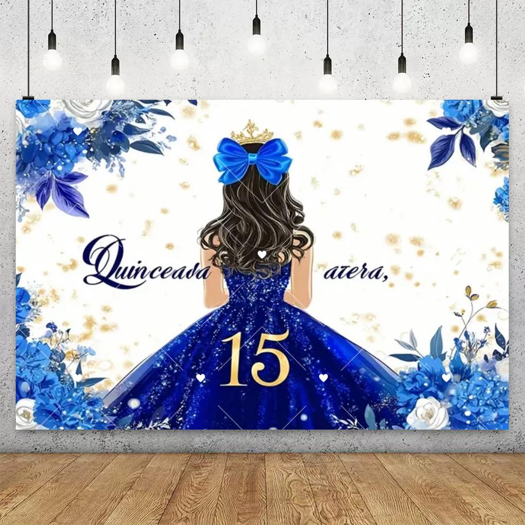 Beautiful birthday party decorations for a 15-year-old girl, backdrop for a 15th birthday celebration, dress, crown, flower.535