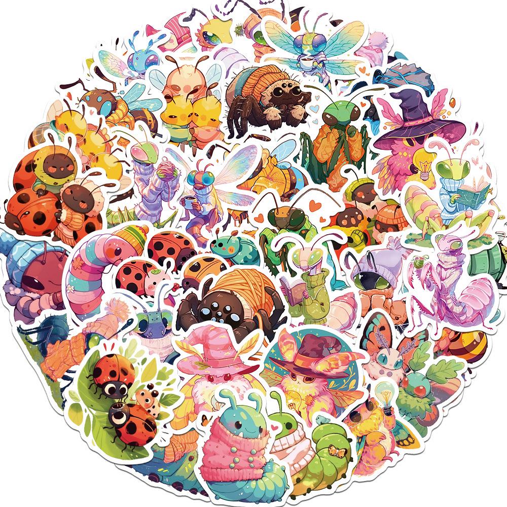 50 Sheets of Cute Cartoon Insect Candy Self-Adhesive Decorative Planner Stickers