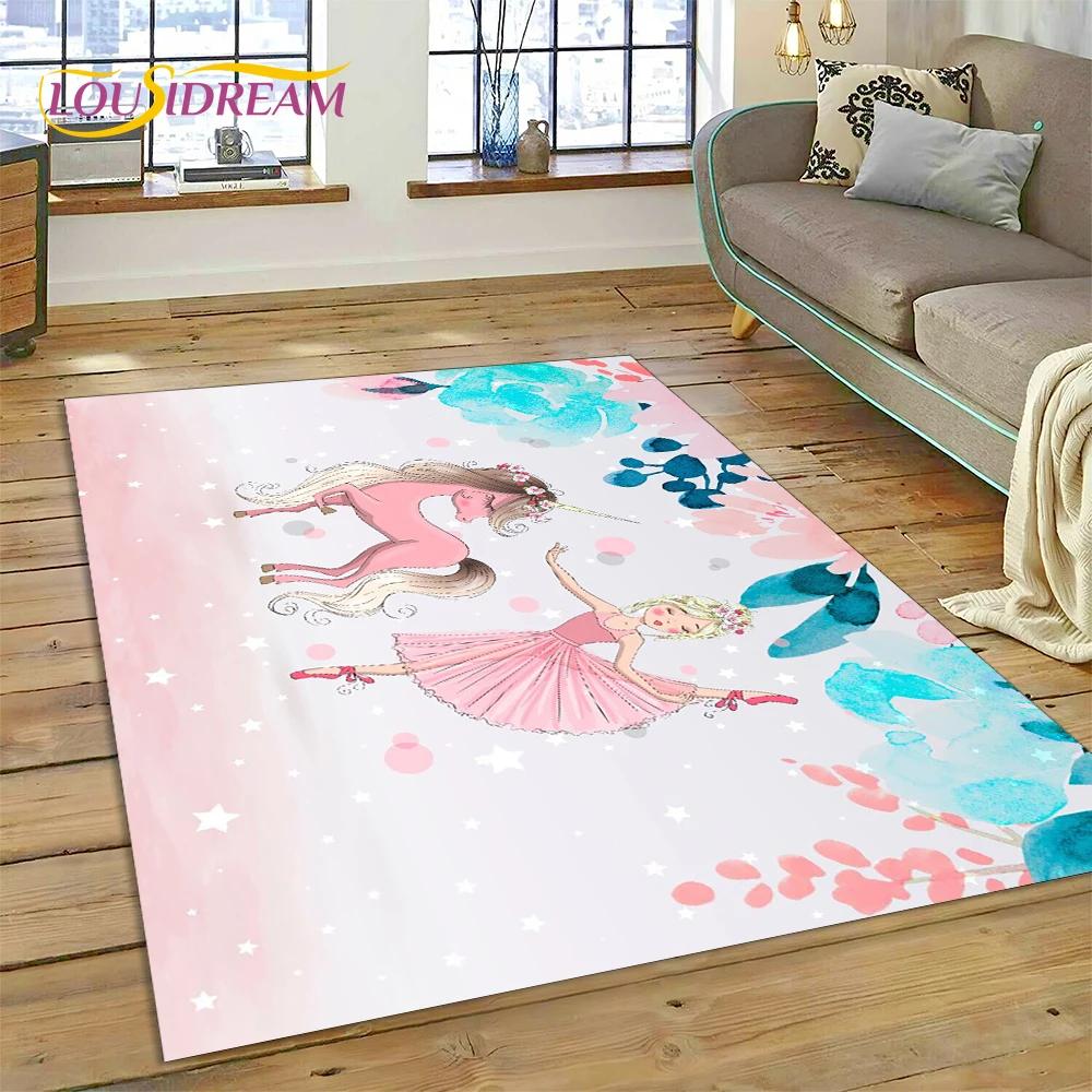 Cute Dream Ballet Girl Ballerina Fairy Carpet Rug for Bedroom Living Room Home Sofa Decoration,Child Game Large Decor Floor Mat