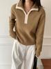 Longmei Women's Wool Sweater: Loose, Contrasting Trim, Korean Style, for Autumn/Winter 2026.