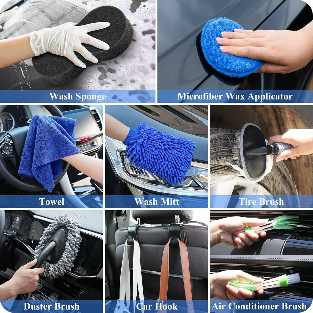 38Pcs Car Washing Tools Cleaning Kit with Foam Gun Electric Brush Window Cleaner and Detailing Brush Set