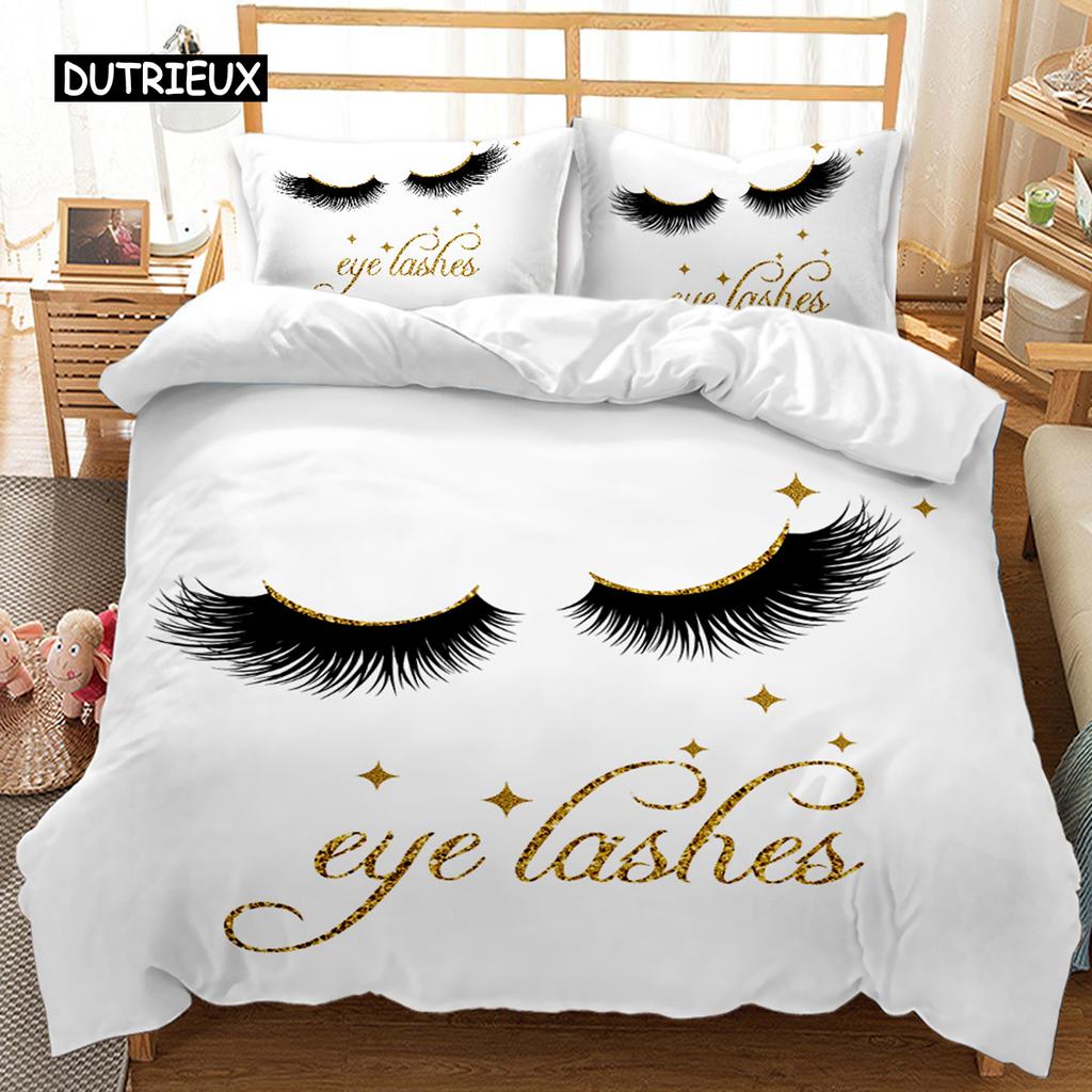Eyelash Duvet Cover Closed Eyes Glamor Makeup Cosmetics Beauty Feminine Design Twin Bedding Set Queen King Polyester Qulit Cover