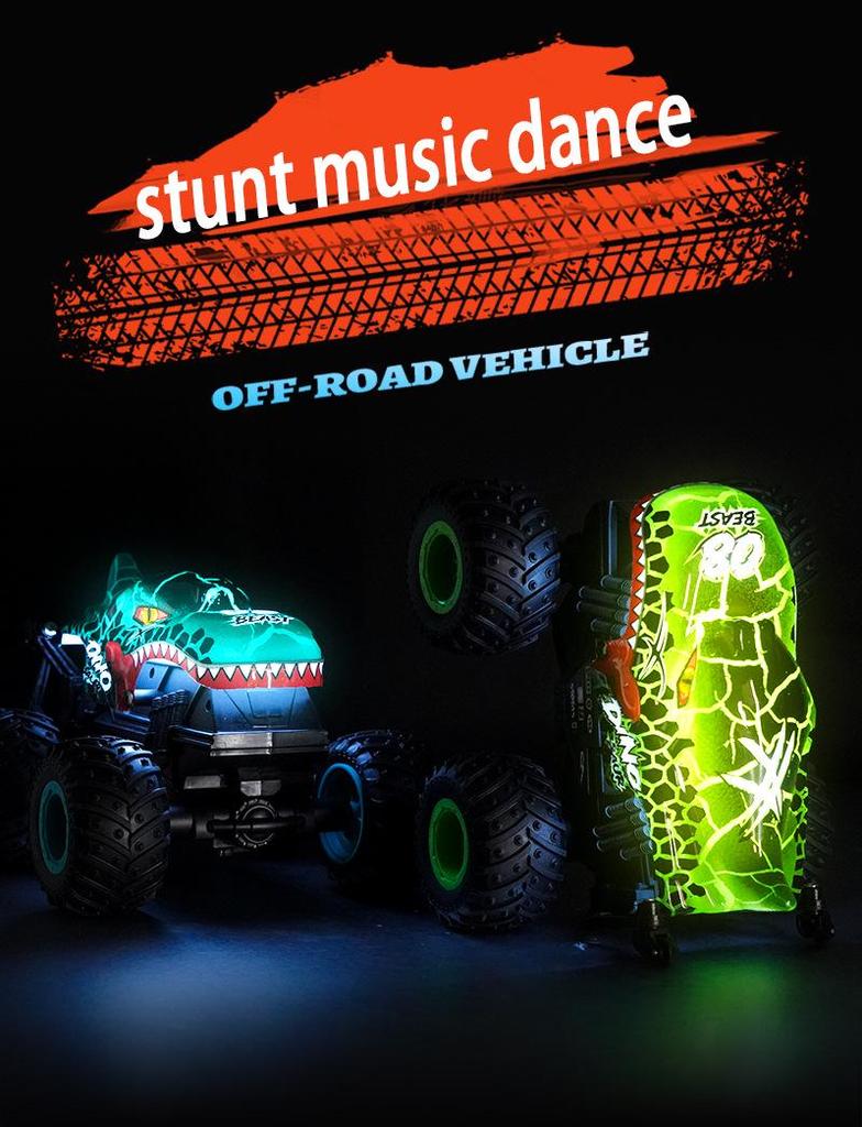 1:20 Shark Head Dinosaur Stunt Off-Road RC Car with Lights and Music - Children's Electric Toy