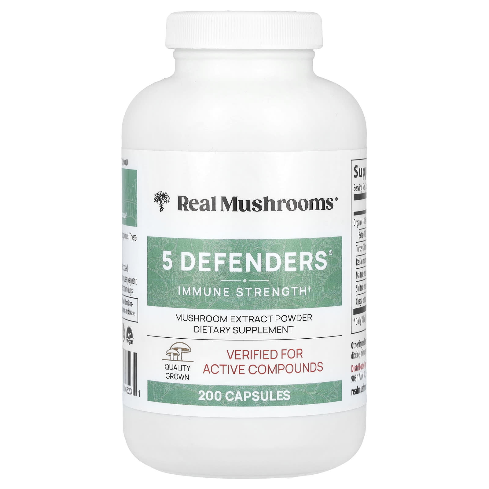 

5 Defenders®, Mushroom Extract Powder, 200 Capsules