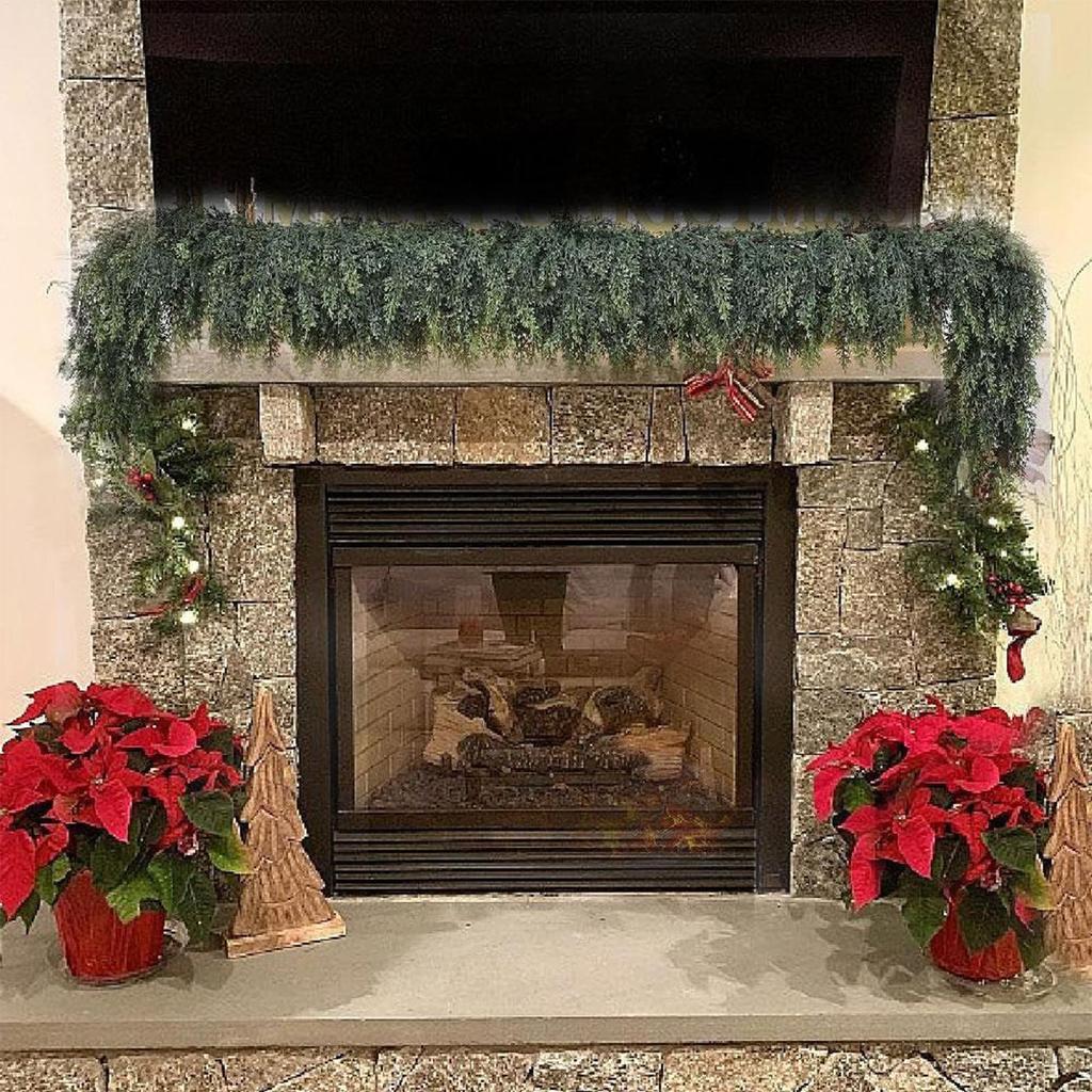 Artificial Cedar Garland Real Touch Winter Pine Garland for Mantle Holiday Atmosphere Props Party Supplies Mantle Fireplace Wall