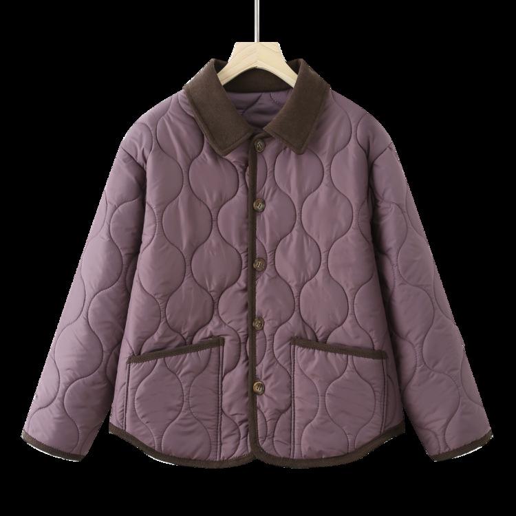 2025 Autumn/Winter Retro Lapel Cotton Jacket - Versatile Quilted Warm Short Coat for Women
