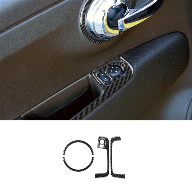 Carbon Fiber Interior Door Button Panel Decoration Cover Trim Sticker For Fiat 500 2012-2015 Car Styling Accessories