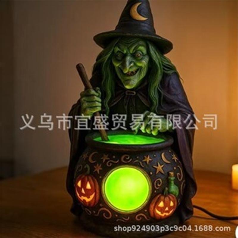 Halloween Witch Cauldron Lamp Resin Led Spooky Party Centerpiece For Home Desk Office For Teens Kids Gothic Gift