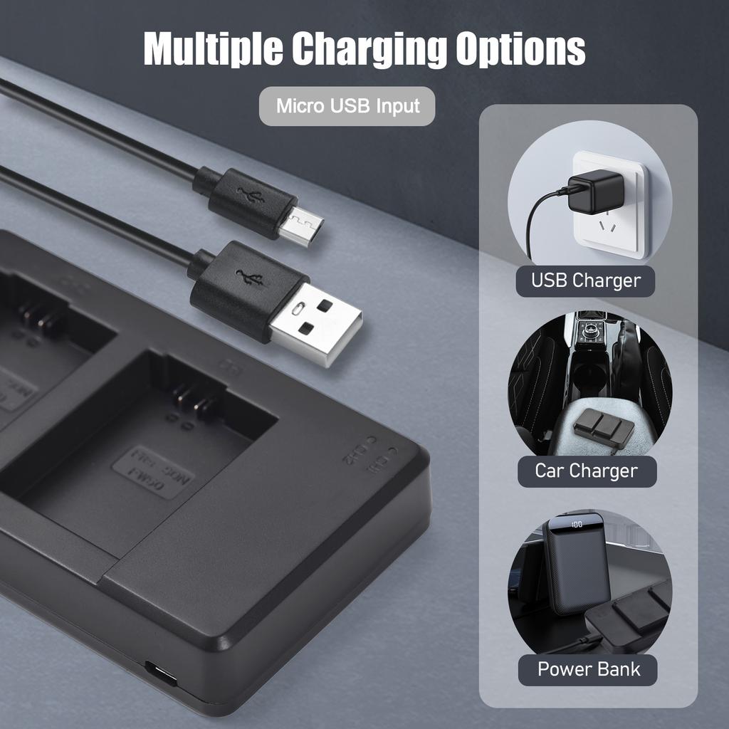 Camera NP FW50 Battery Charger Kit with 2 Slot Battery Charger + 2pcs NP FW50 Batteries 7.4V 2000mAh USB Charging Cable