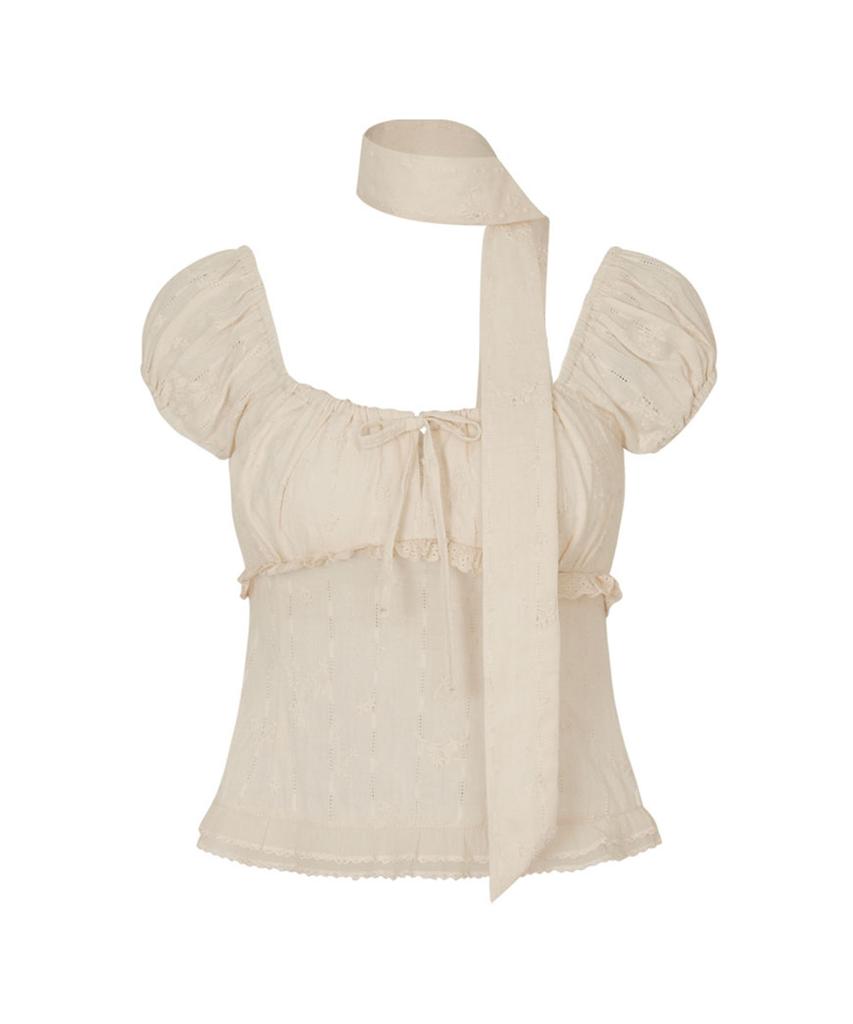 LOULOUSEOUL Grove Puff Blouse (Scarf Set / Beige)
