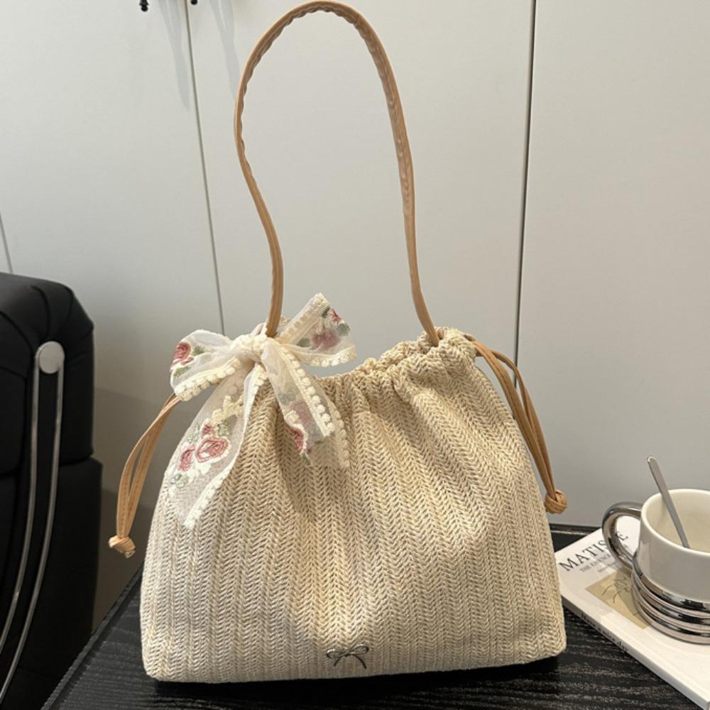 

Elegant Straw Woven Bag Bohemian Style Beach Shoulder Bag Trendy Grass Knitted Tote Bag Shopping хаки