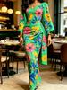 Womens Kimono Sleeve Floral Print Maxi Dress V Neck Ruched Wrap Waist Bodycon Long Dress