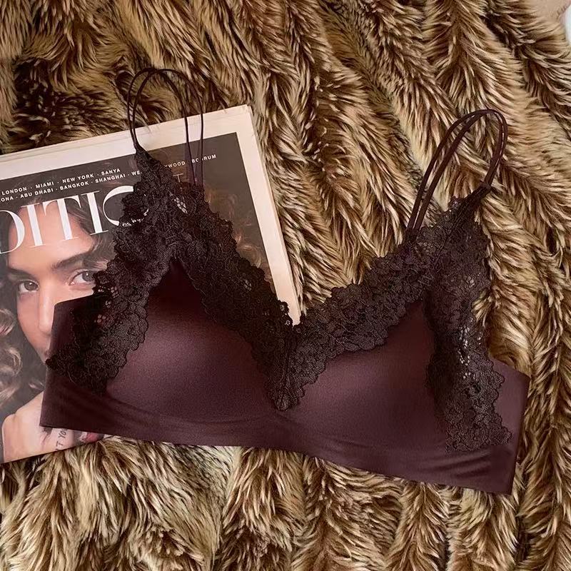 French Lace Satin Seamless Women's Thin Anti-sagging New Sexy Back Bra