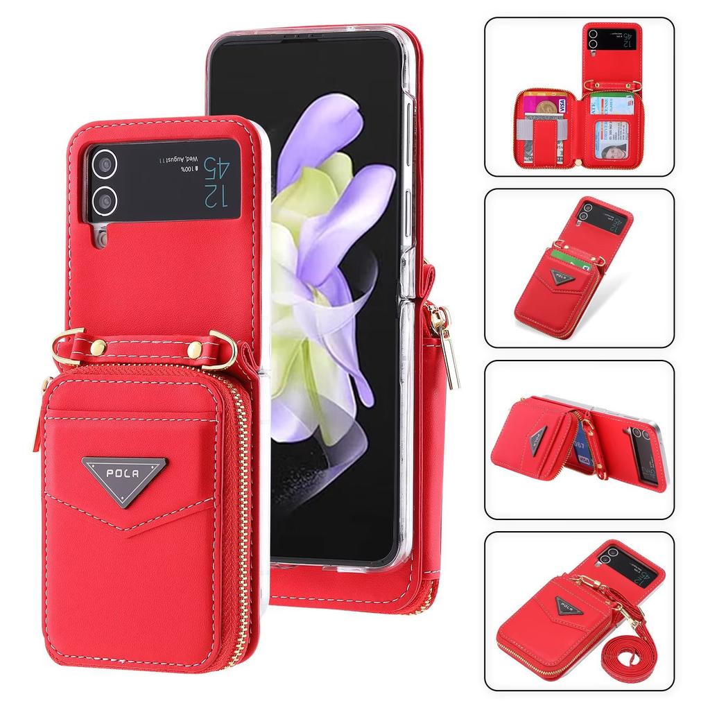 Suitable for Samsung Z Flip7 Mobile Phone Leather Case Z Flip5 Folding Mobile Phone Multifunctional Fashion Zipper Bag Oblique Span