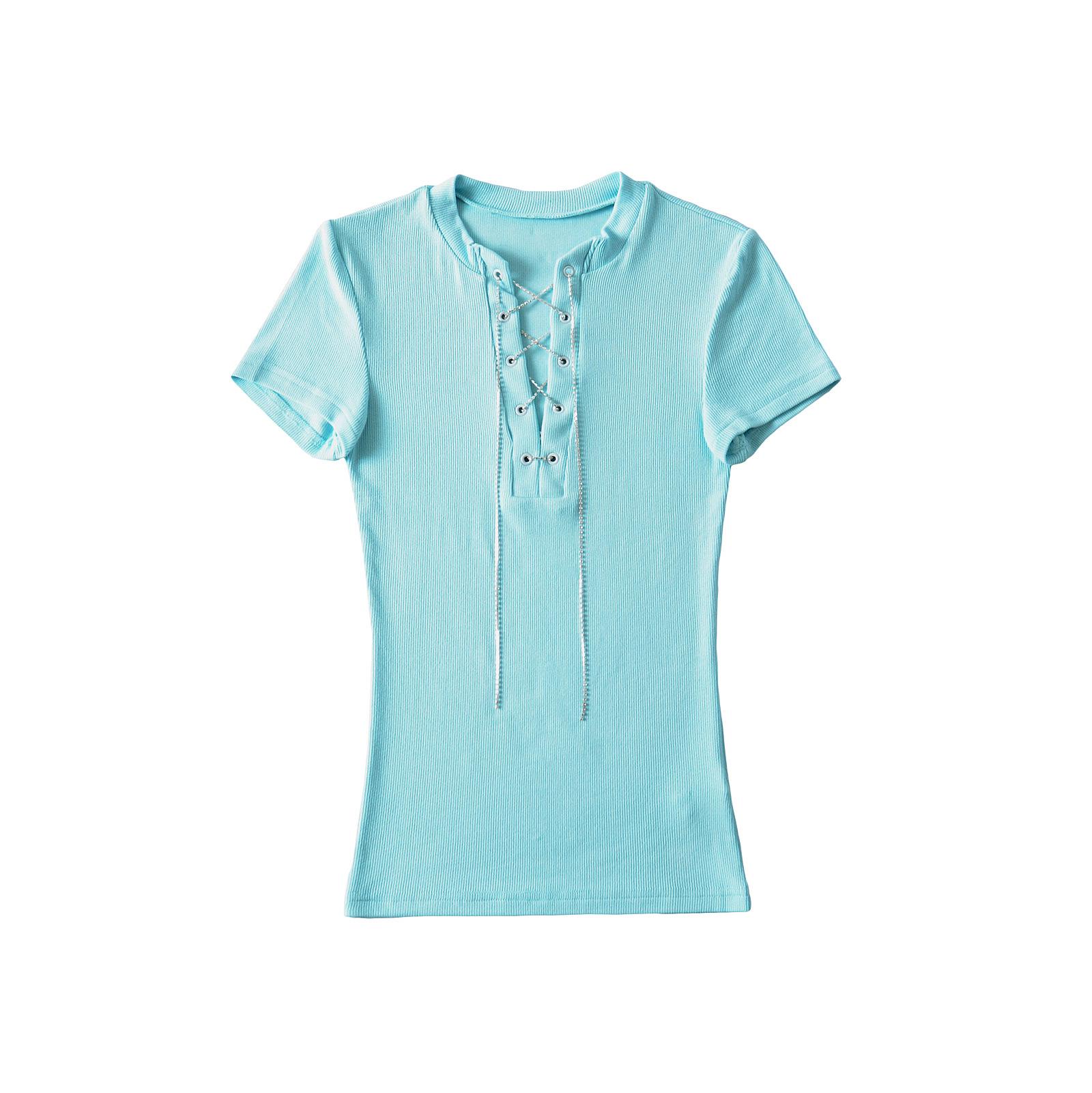 

Топ с коротким рукавом и перекрестной завязкой Spicy Girl - Весна/Лето 2025 Приталенная футболка Medium baby голубой