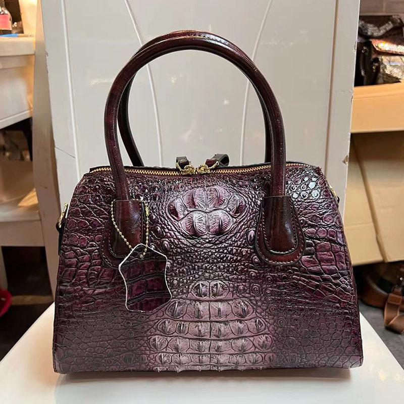Bag Women'S Retro First Layer Cowhide Bag Crocodile Pattern Embossed Handheld Shoulder Bag Women'S Bag