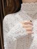 Women's 2025 Lace Stand Collar Velvet Shirt - Long Sleeve, Thickened Slim Fit Base Layer for Autumn and Winter