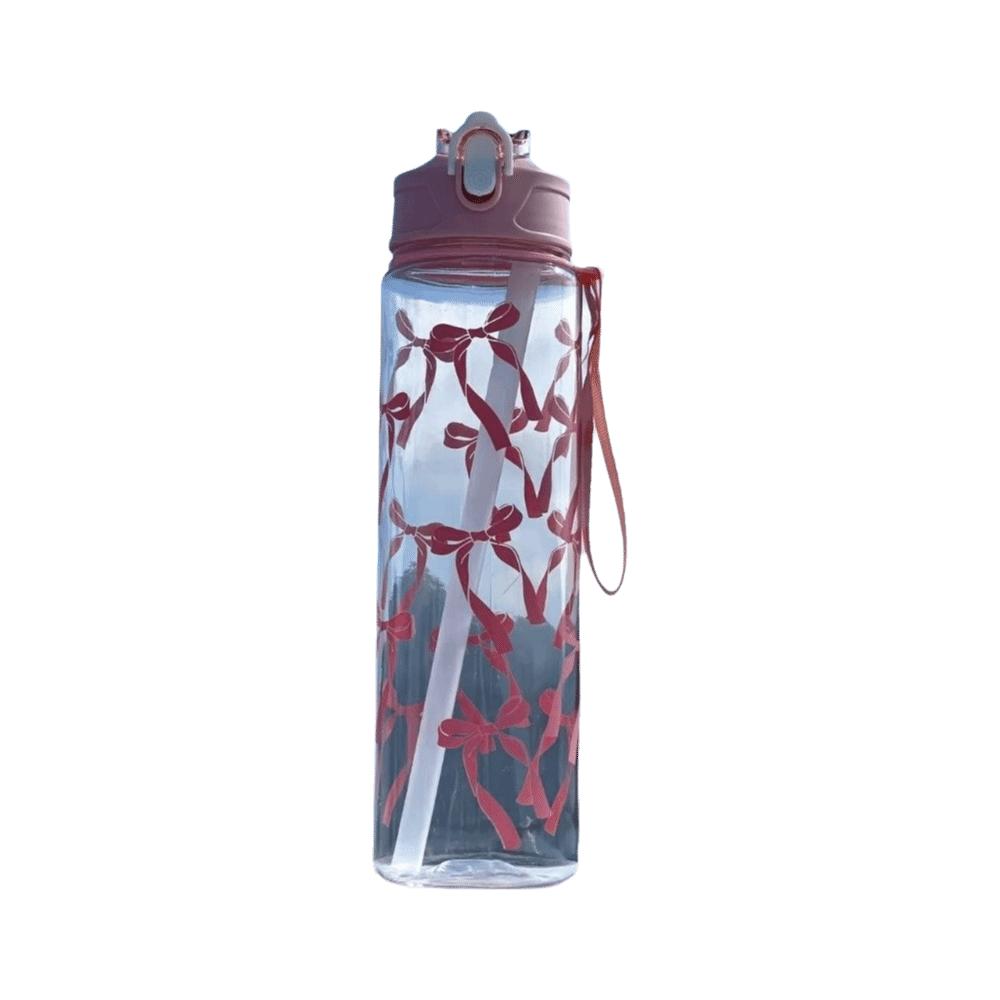 Durable 800ML Water Bottle Bow Flower Printed Leak Proof Straw Cup Large Capacity Plastic Water Cup Travel