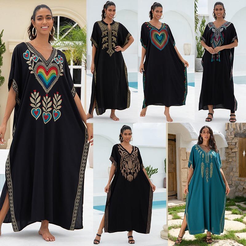 Embroidered Loose Women's Long Dress, Beach Dress, Sun Protection Cover Shirt