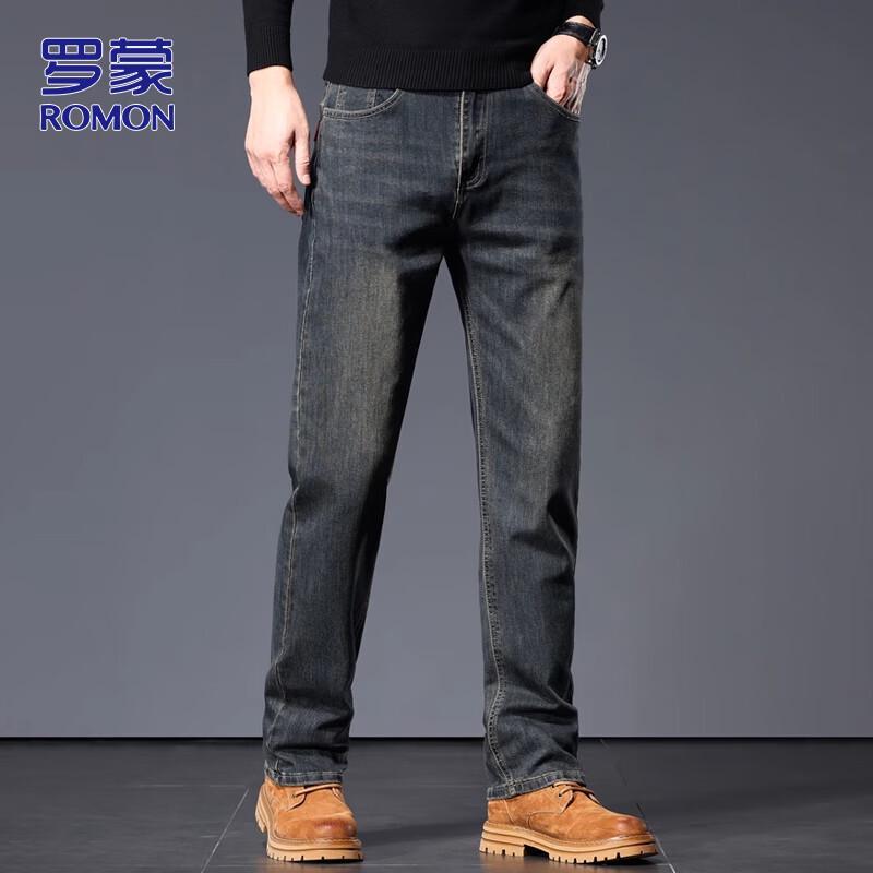 

ROMON Мужские эластичные джинсы свободного кроя с прямыми штанинами 32