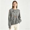 European and American Heavy Industry 3D Embroidered Knitwear for Women, New Autumn/Winter Beaded Floral Crew Neck Loose Casual Sweater