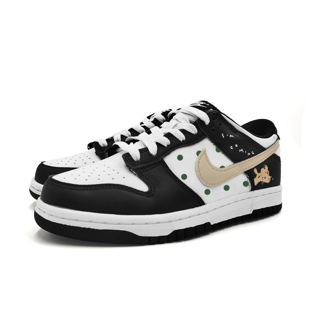 Nike Dunk Polka Dot Puppy Leather Cushioning Low Top Skateboard Shoes Women's Black White DD1503-101(Team1447-)