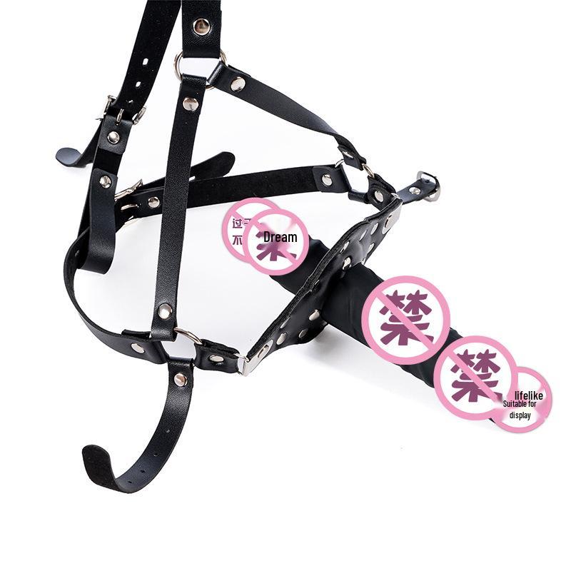 Enclosed Fetish Hood with Mouth Gag & Double-Headed Dragon Dildo for Female Dominant Training