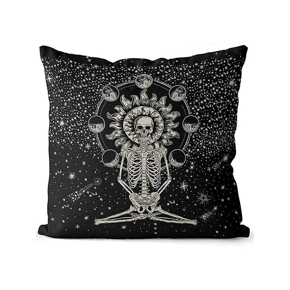 Horror Skeleton Art Print Pattern Cushion Cover Home Living Room Sofa Decoration Throw Pillow