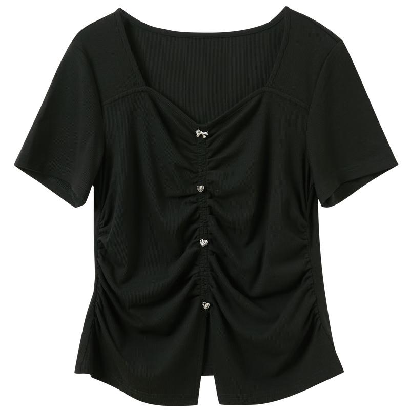 Sancai Plus Size Women's Square Neck Short Sleeve T-Shirt