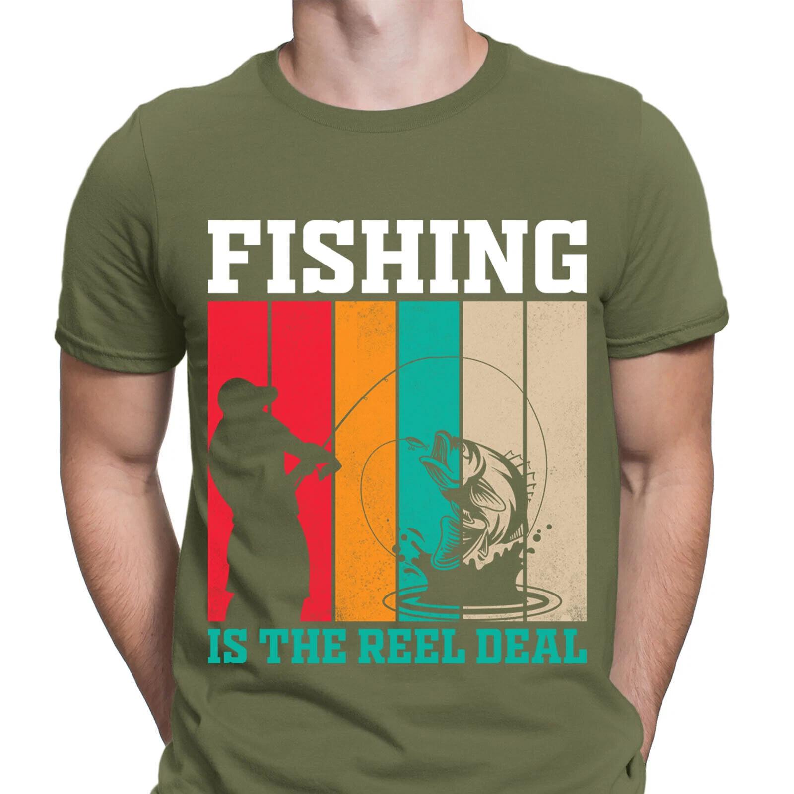 

Fishing Is The Reel Deal Funny Angling Fish Fisherman Mens T-Shirts Tee Top #F#D S