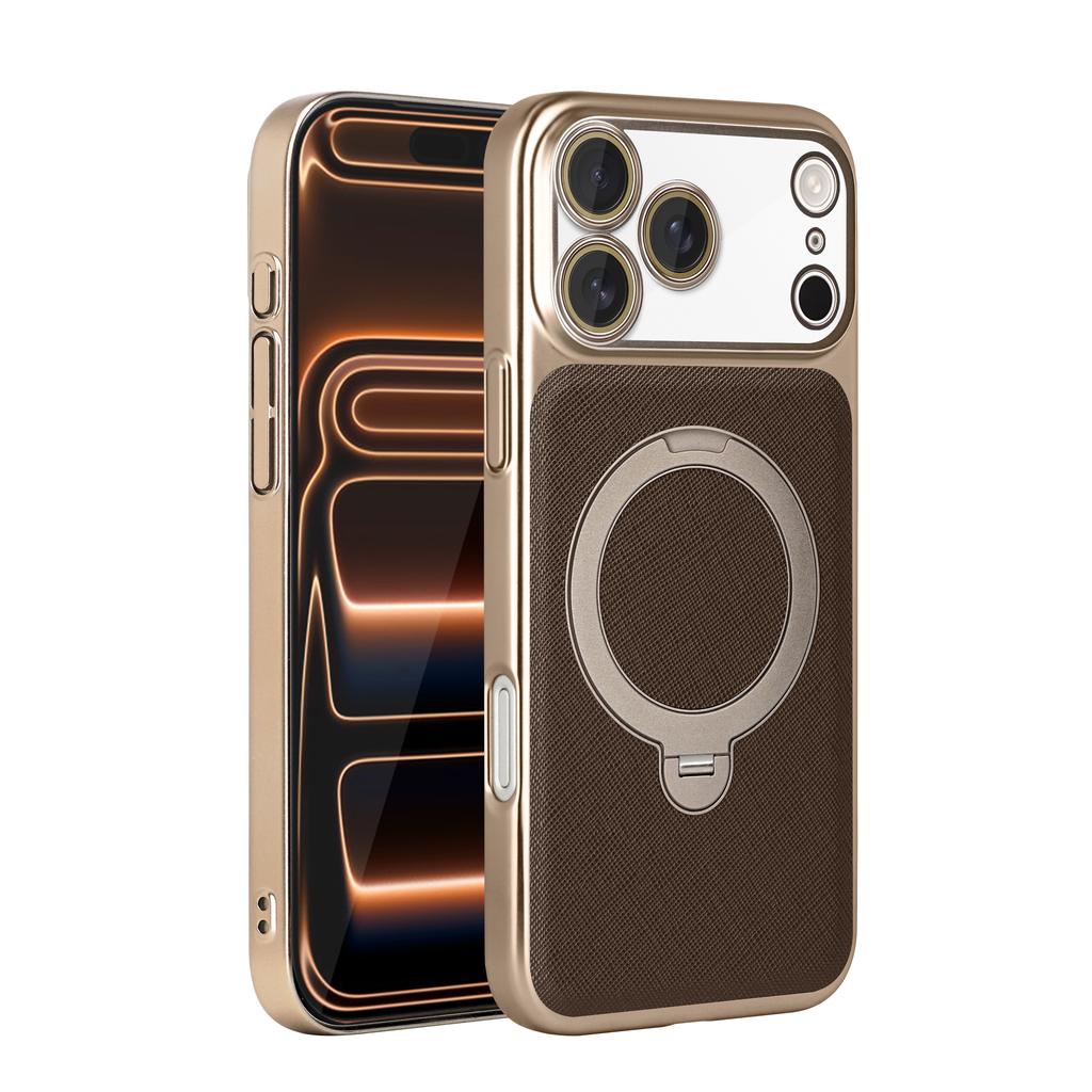 Luxury Business 360 Rotating Bracket Magnetic Leather Case for iPhone 17 Pro Max 16 Plus 15 14 13 12 11 Camera Protection Cover