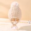Children Hat Plush Ball Decor Twist Texture Lace-up Knitting Hat Solid Color Design Breathable Warm Winter Hat