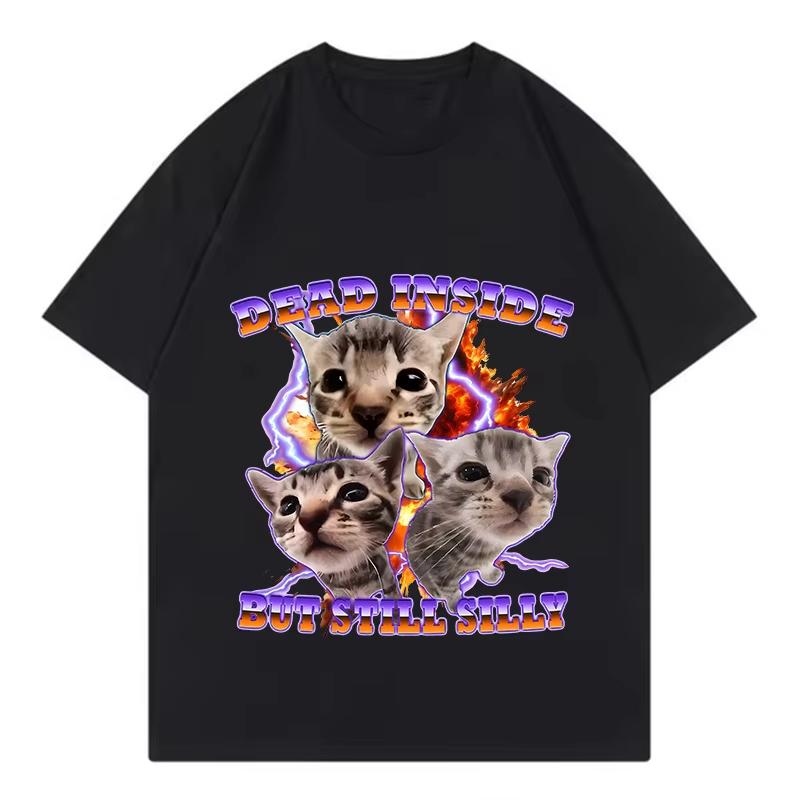 Funny Dead Inside But Still Silly Cat Design T Shirts MenT-shirt Vintage Round Neck Short Sleeve Trendy Tee Shirt Streetwear S разноцветный
