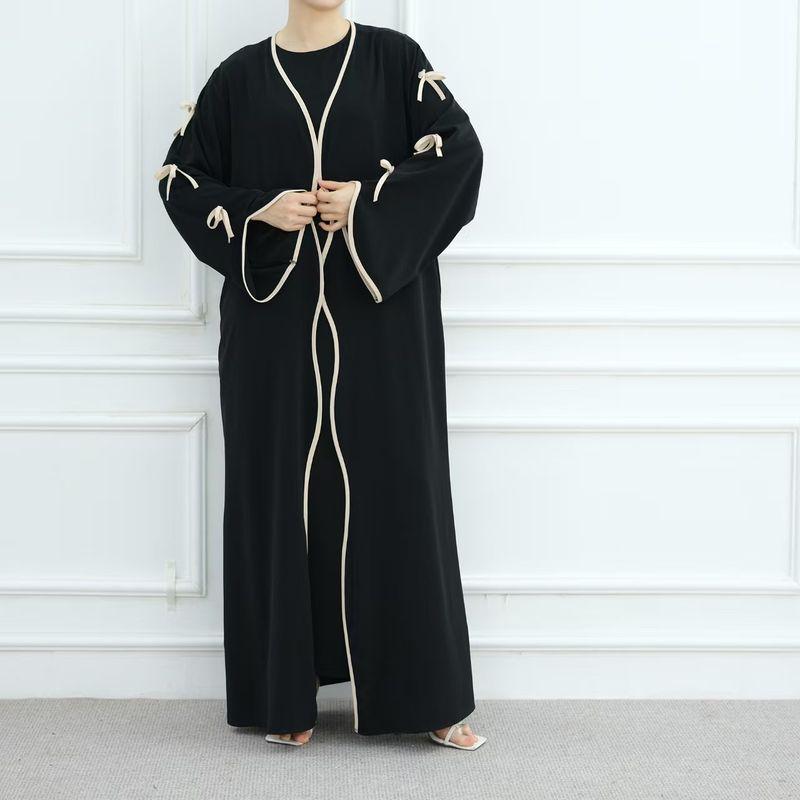 

New Middle East Bow Cardigan Robe + Inner Skirt Set Inner Skirt + Cardigan Robe Set Black XL