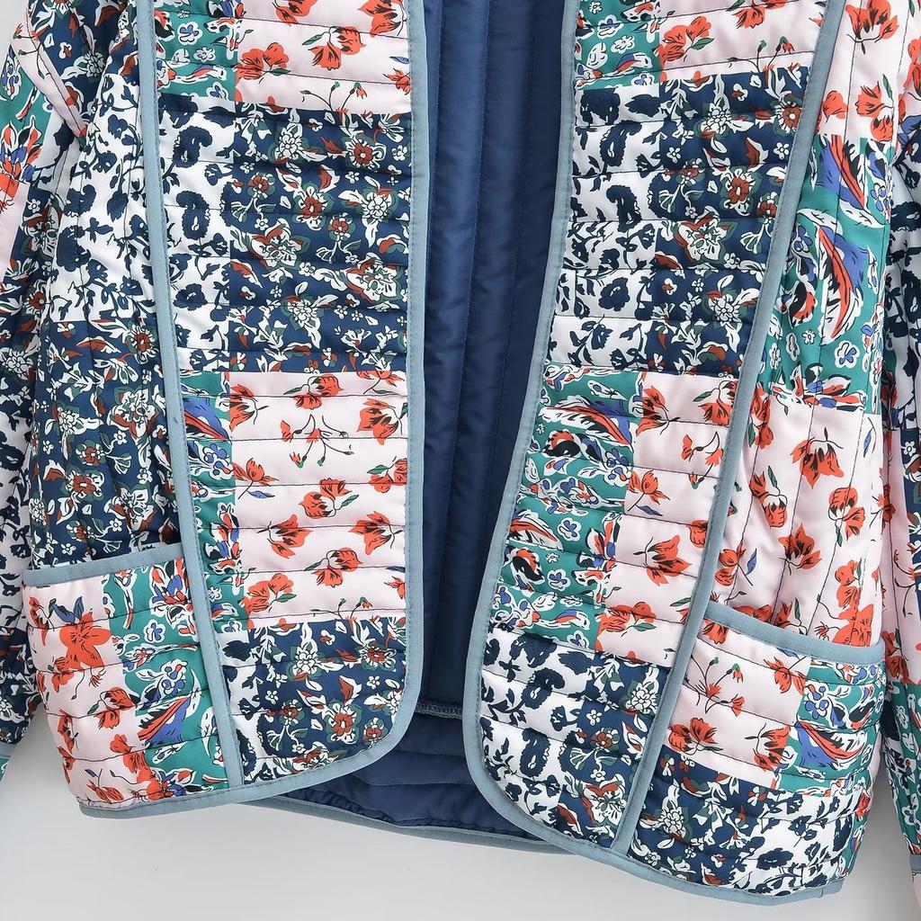 Autumn and Winter Printed Women's Cotton Jacket New Fashion Round Neck Long Sleeved Warm Coat Loose Lightweight Cotton Outerwear