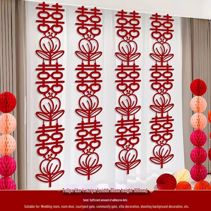 Double Happiness Wedding Room Decoration: Long Strip Happy Sticker for Wall & Floor - Perfect Wedding Celebration & Dress-up Supplies