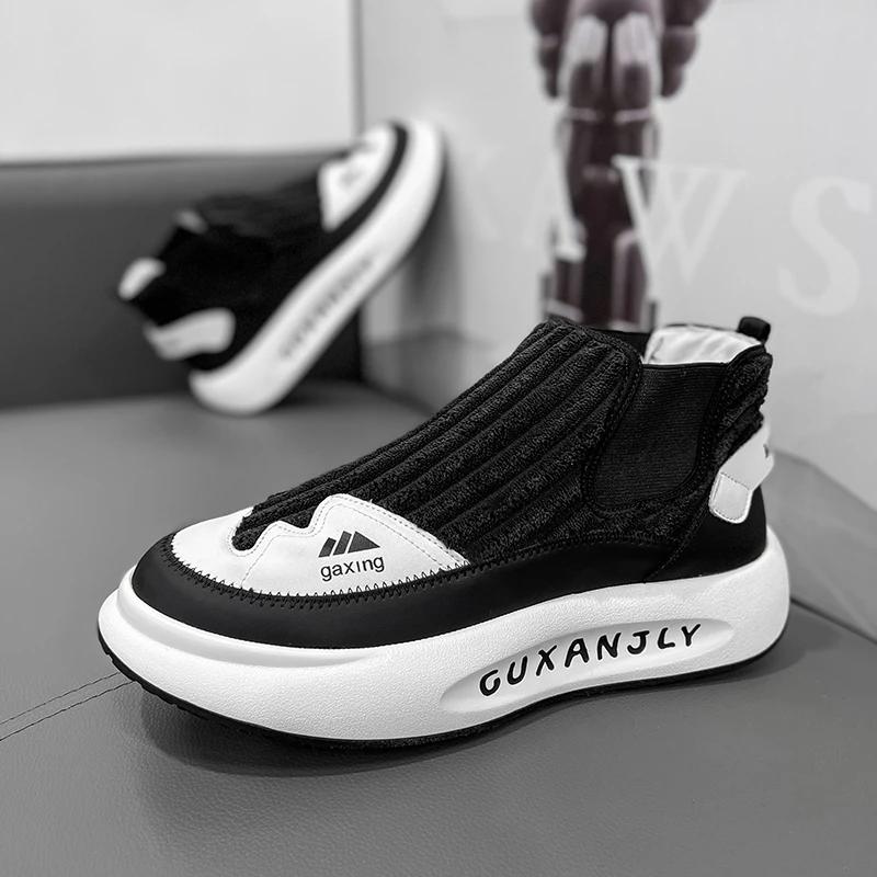 

High Top Chunky Sneaker Plus Size 45 46 Men Winter Plush Warm Snow Boots Fashion Casual Corduroy Height Increased Platform Boots 38