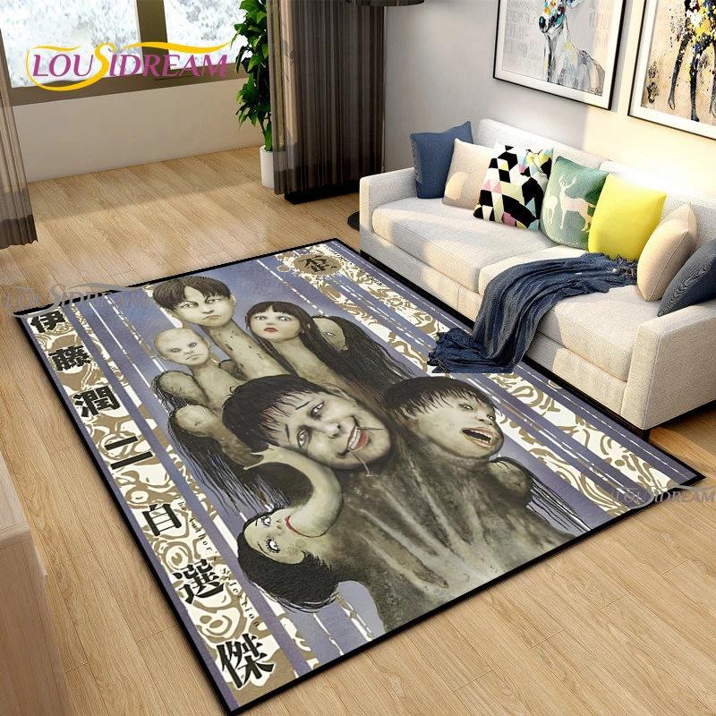 Junji Ito Art Fear Carpet for Living Room Bedroom Table Decor Yoga Area Rug Kitchen Kid Un-slip Floor Mat Alfombra Birthday Gift